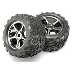 AX5374X Tires &amp; wheels, assembled, glued (Gemini black chrome wheels, Talon tires, foam inserts) (2)