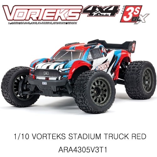 (3셀지원 브러시리스버전)ARA4305V3T1 ARRMA 1/10 VORTEKS 4X4 3S BLX Stadium Truck RTR, Red