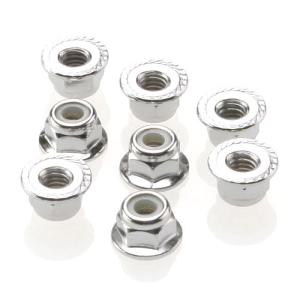 AX3647 Nuts, 4mm flanged nylon locking (steel, serrated) (8)