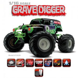 미니 그레이브디거 몬스터 2륜 1/16 Grave Digger 2WD Monster Jam - XL-2.5 TQ™ AM Titan® 12T 550 CB7202A