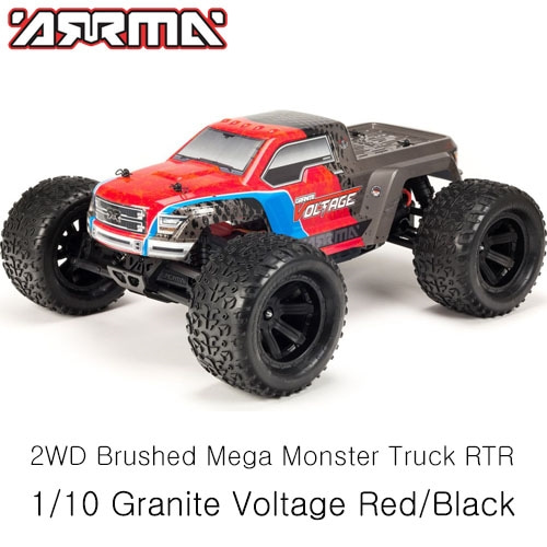 (조종기,배터리 포함)ARRMA 1/10 Granite Voltage 2WD Brushed Mega Monster Truck RTR,Red/Black 입문용 RC카