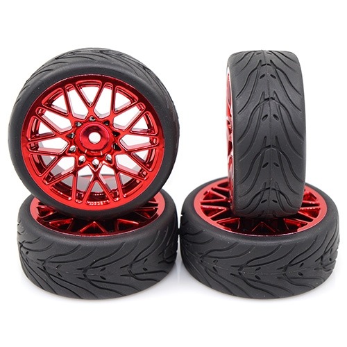 WL-0108 Spec T LS Wheel Offset 3 Red w/Tire 4pcs For 1/10 Touring