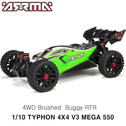 ARRMA 1/10 TYPHON 4X4 V3 MEGA 550 Brushed Buggy RTR, Green