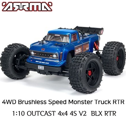 최신형 ARRMA 1:10 OUTCAST 4x4 4S V2 BLX RTR Stunt Truck Blue