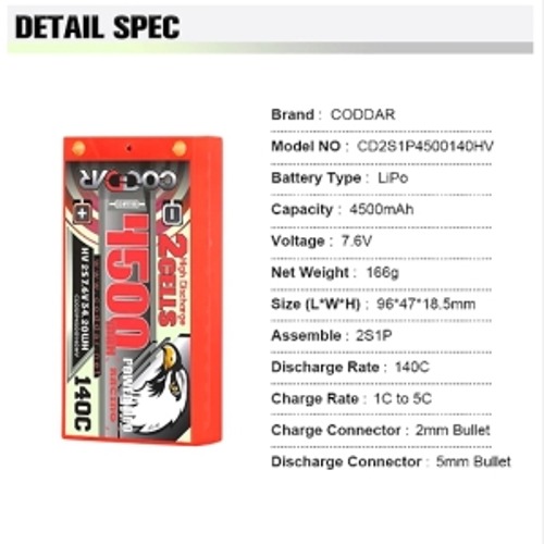 [CODDAR 4500mAh] Real Shorty 7.6V 140C H.V LI-PO Battery